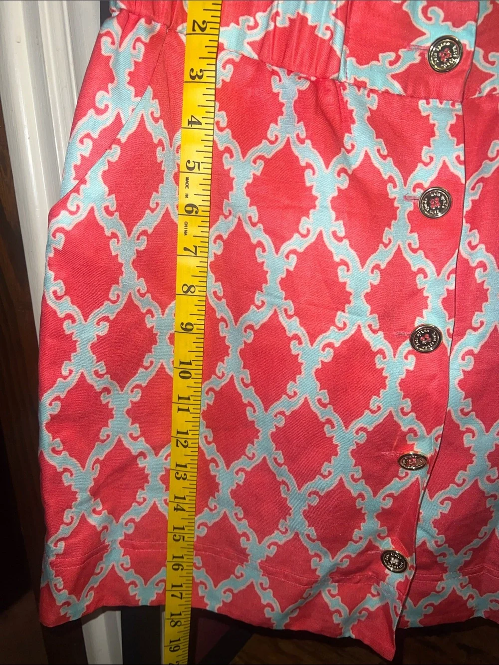 kate spade Coral and White Geometric Button-Front Mini Skirt